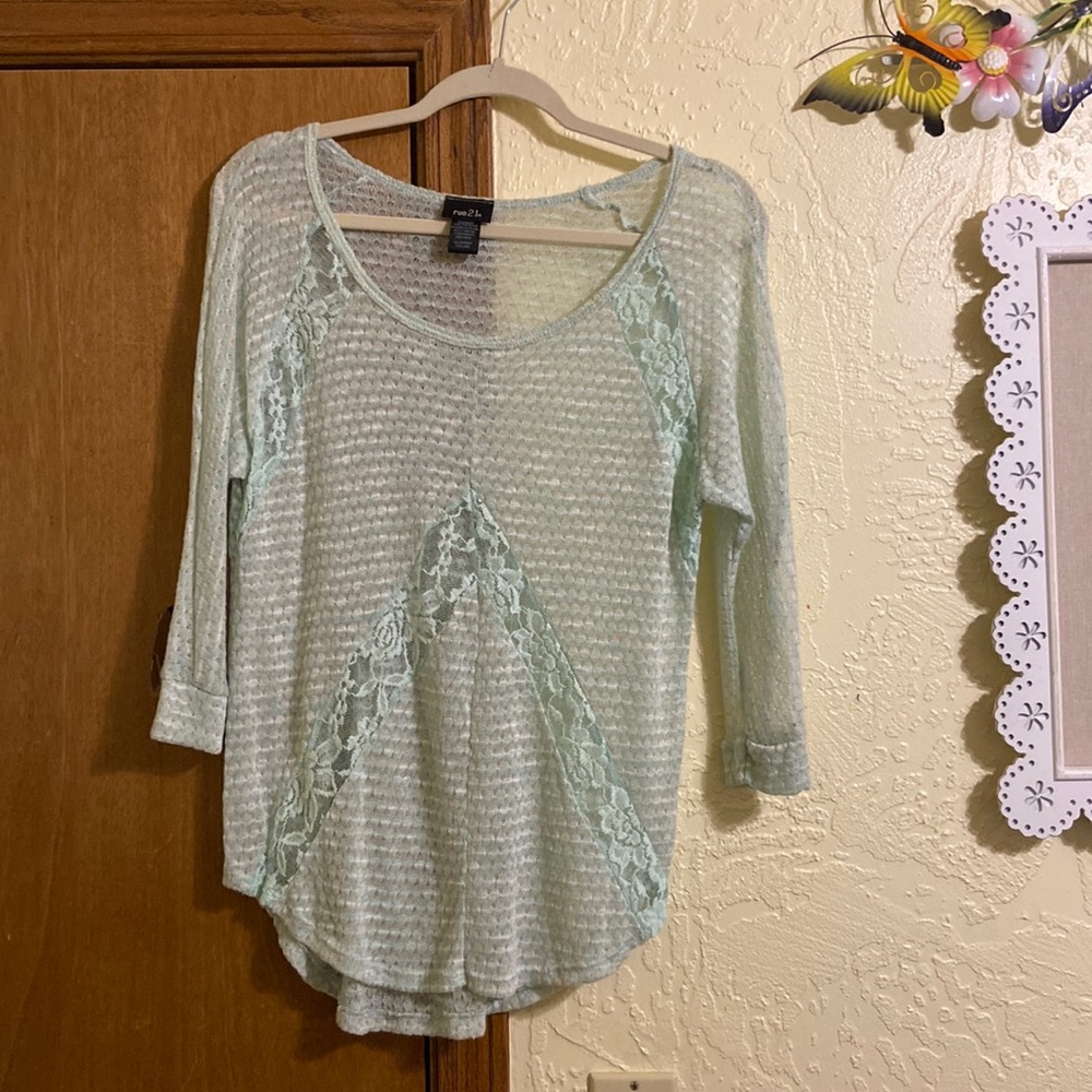 See through teal lacy shirt
